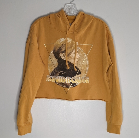 David Bowie Tops - David Bowie Cropped Hoodie Sweatshirt Large Mustard Yellow